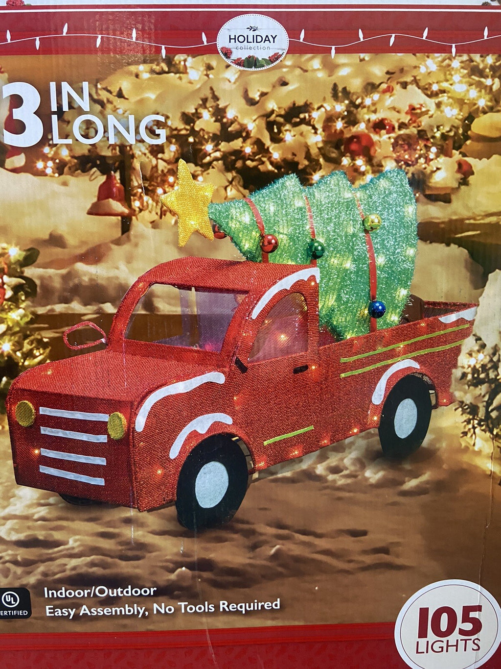 Holiday Collection Light-Up Tinsel Truck with Holiday Christmas Tree 33” Long