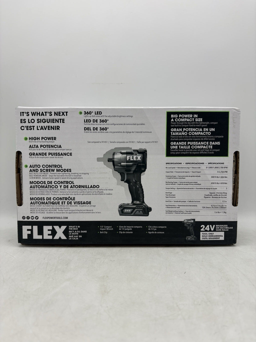 Flex FX1431-Z 24V 1/2 Cordless Compact Impact Wrench 450ft-lbs Torque Tool Only