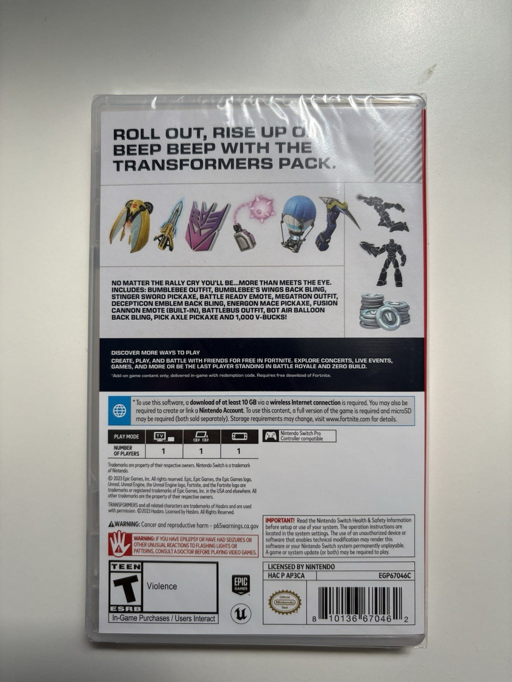 Fortnite Transformers Pack Nintendo Switch Brand New Factory Sealed