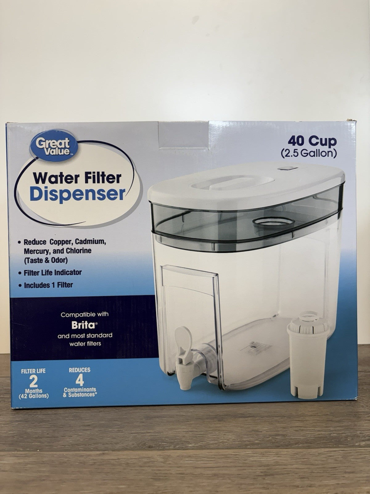 Great Value Water Filter Dispenser BPA-Free 40 Cup Capacity White w/Lid 2 Filter