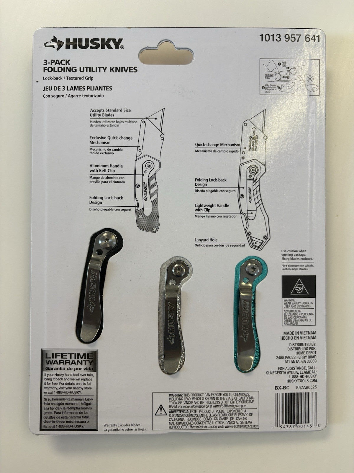 Husky 3-Pack Folding Utility Knife NEW In Box