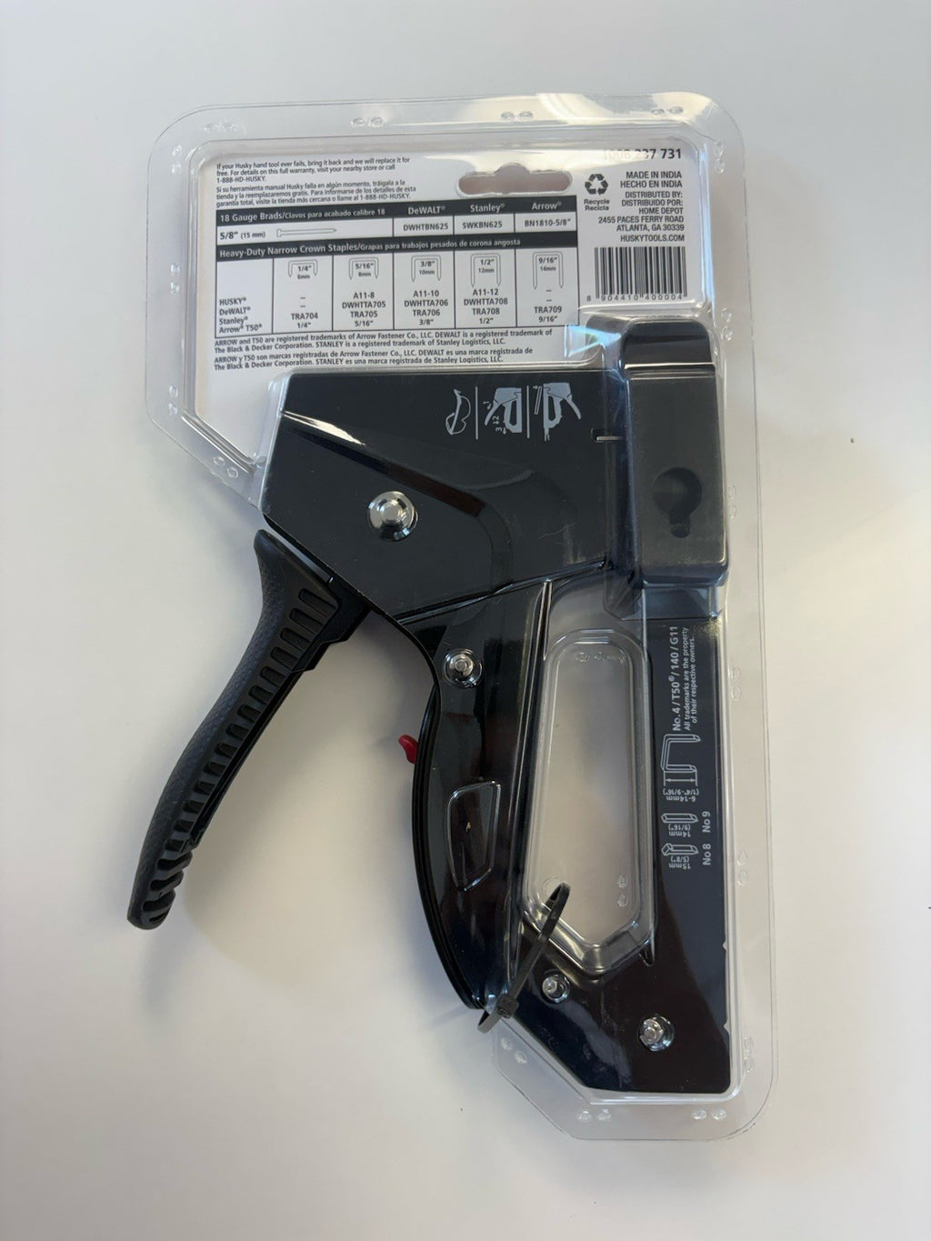 Husky 3-in-1 Aluminum Staple Gun, Aluminum, Ergonomic Grip, Power Adjust - NIP