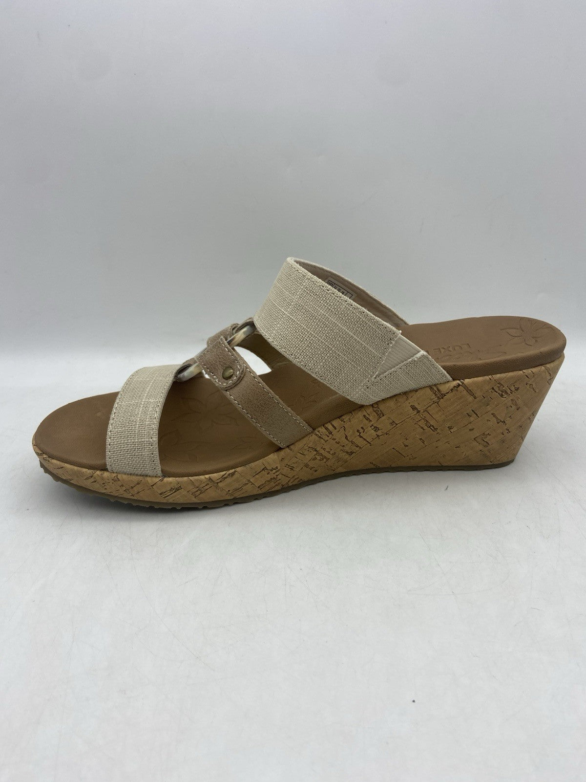 Skechers Womens Beverlee Luxe Foam Sail Away Embellished Wedge Sandals Beige 10