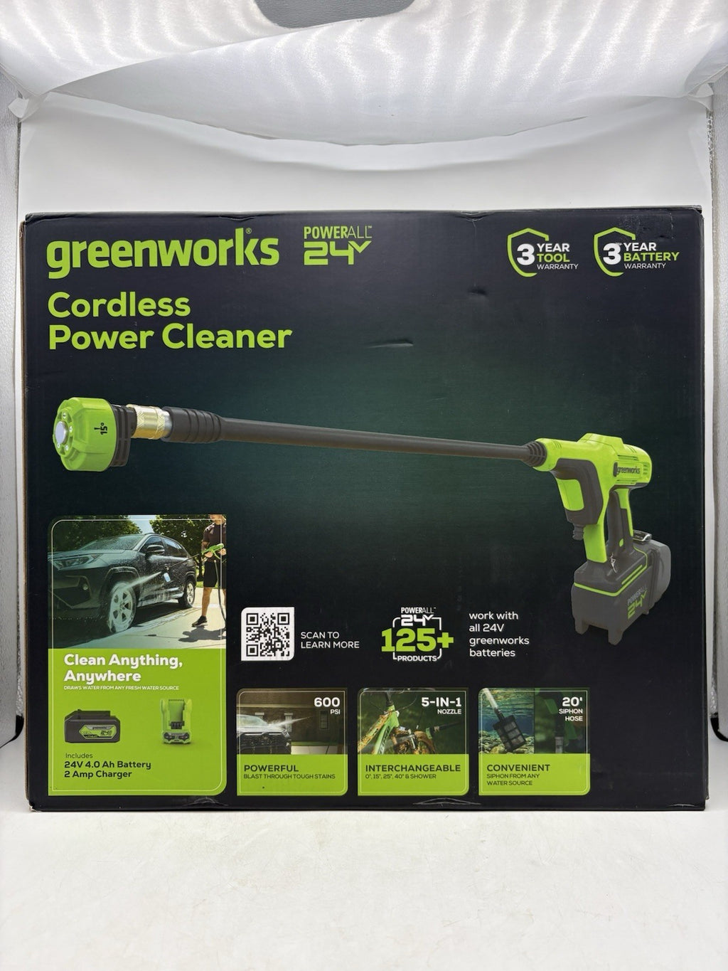 Greenworks 24V 600 PSI Battery Pressure Washer, w/ 4Ah USB Battery and Charger