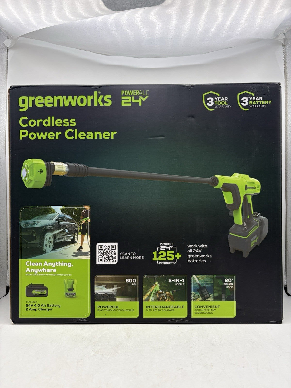 Greenworks 24V 600 PSI Battery Pressure Washer, w/ 4Ah USB Battery and Charger