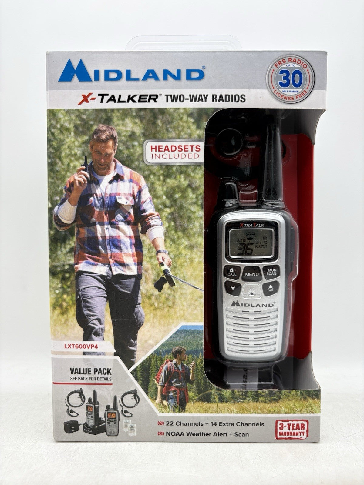 Midland Radio Two Way Radio LXT600VP4 2-Pack with headsets charging base