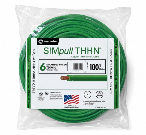 Southwire SIMpull THHN 6 AWG Green Stranded Copper Wire 100 Ft 600V