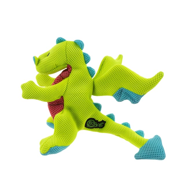 GoDog 2x Chew Guard Dragon Durable Squeaky Plush Large Dog Toy, Green