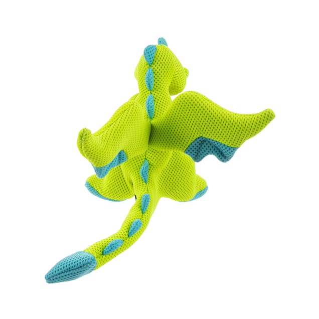 GoDog 2x Chew Guard Dragon Durable Squeaky Plush Large Dog Toy, Green
