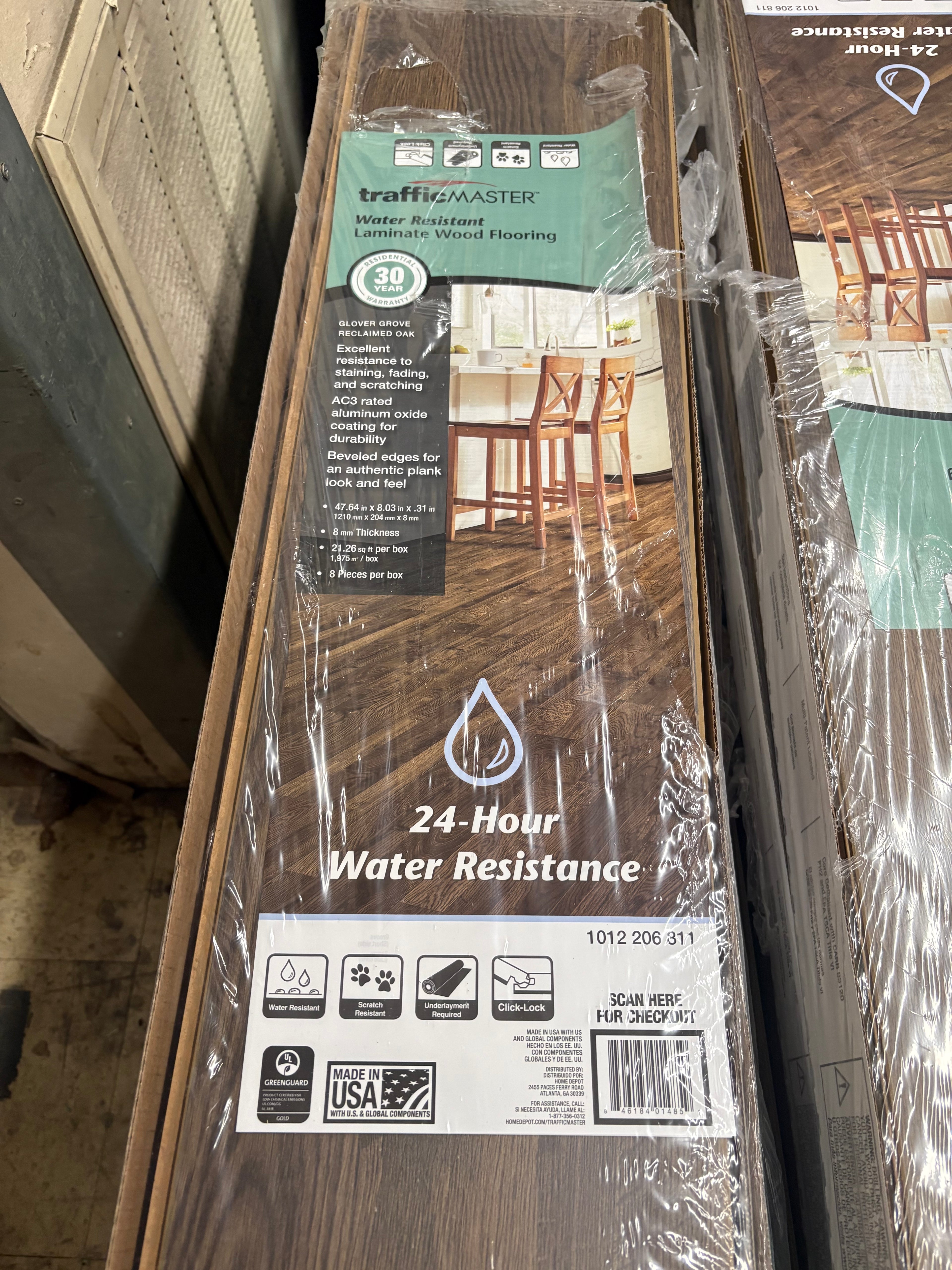 Glover Grove Reclaimed Oak 8 mm T x 8 in. W Water Resistant Laminate Wood Flooring(21.26 sq. ft./Case)