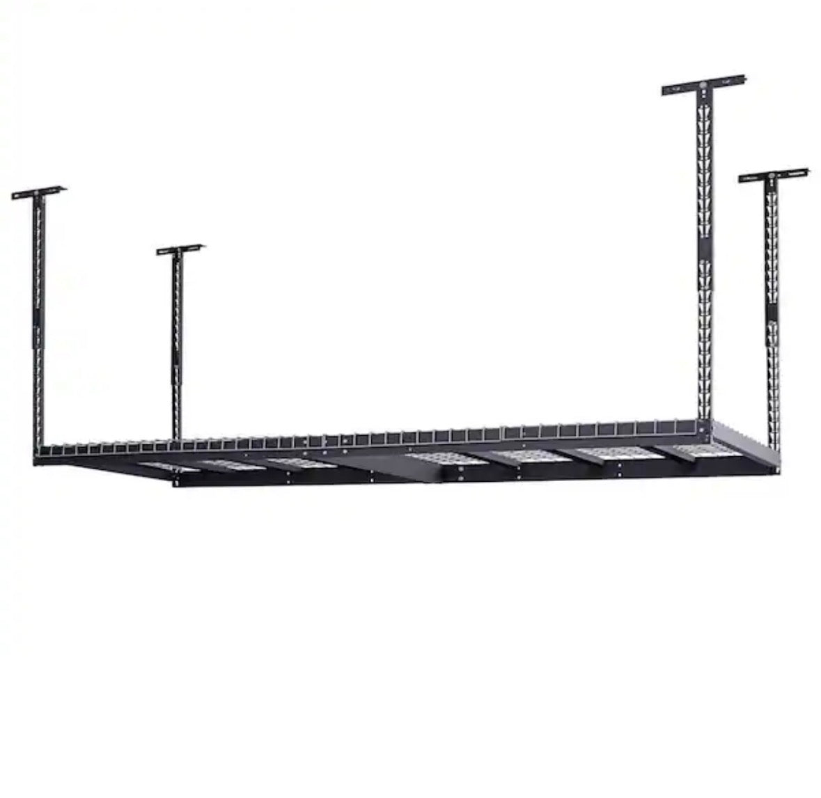 Husky 97.5 in. W x 43.75 in. H x 32 in. D Adjustable Height Metal Heavy-Duty Overhead Garage Storage Rack in Black