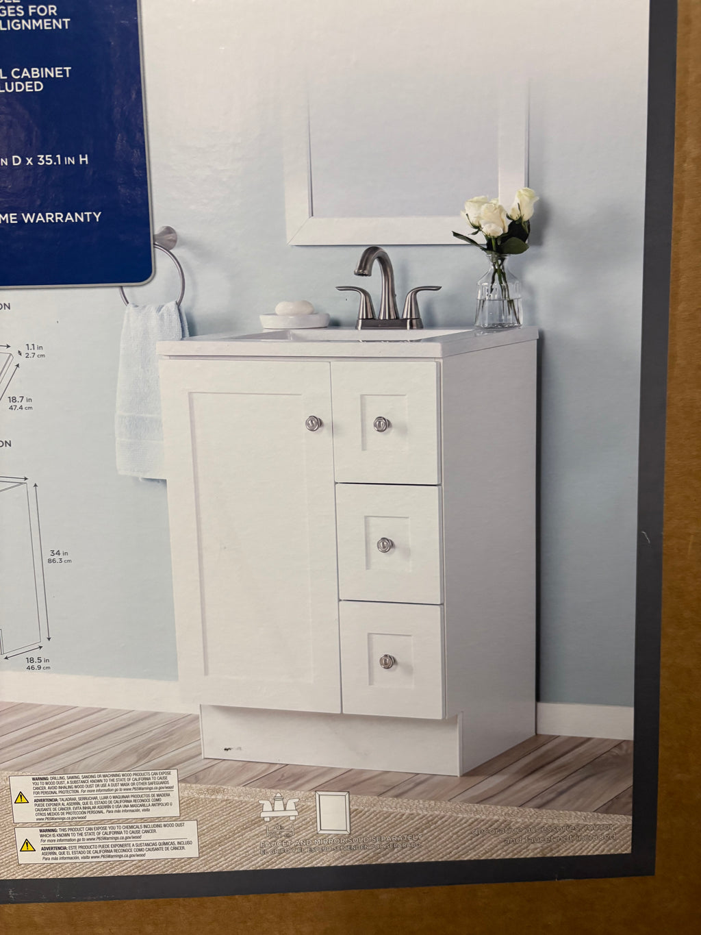 Glacier Bay Bannister 25 in. Single Sink White Bath Vanity with Granite-Look Colorpoint White Cultured Marble Top