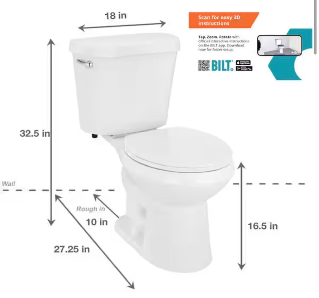Glacier Bay 10 in. Rough In 2-Piece 1.28 GPF Single Flush Round Toilet in White, Seat Included