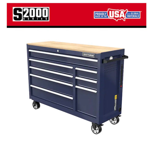 Craftsman 2000 Series 50-in W x 37.5-in H 8 -Drawers Rolling Midnight Blue Wood Work Bench