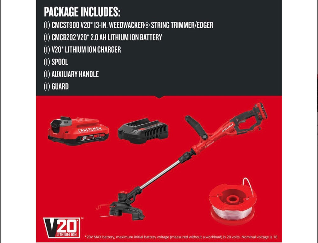 Craftsman V20 CMCST900D1 13 in. Battery Edger/Trimmer Kit (Battery & Charger)
