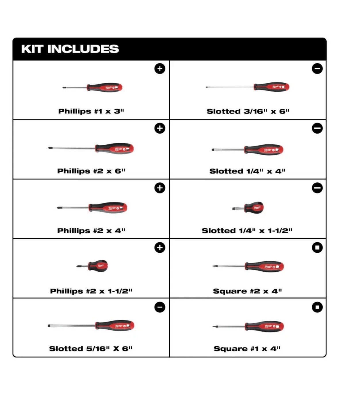 Milwaukee 48-22-2710 10-Pc Forged Hex Shank Tri-Lobe Handle Screwdriver Kit