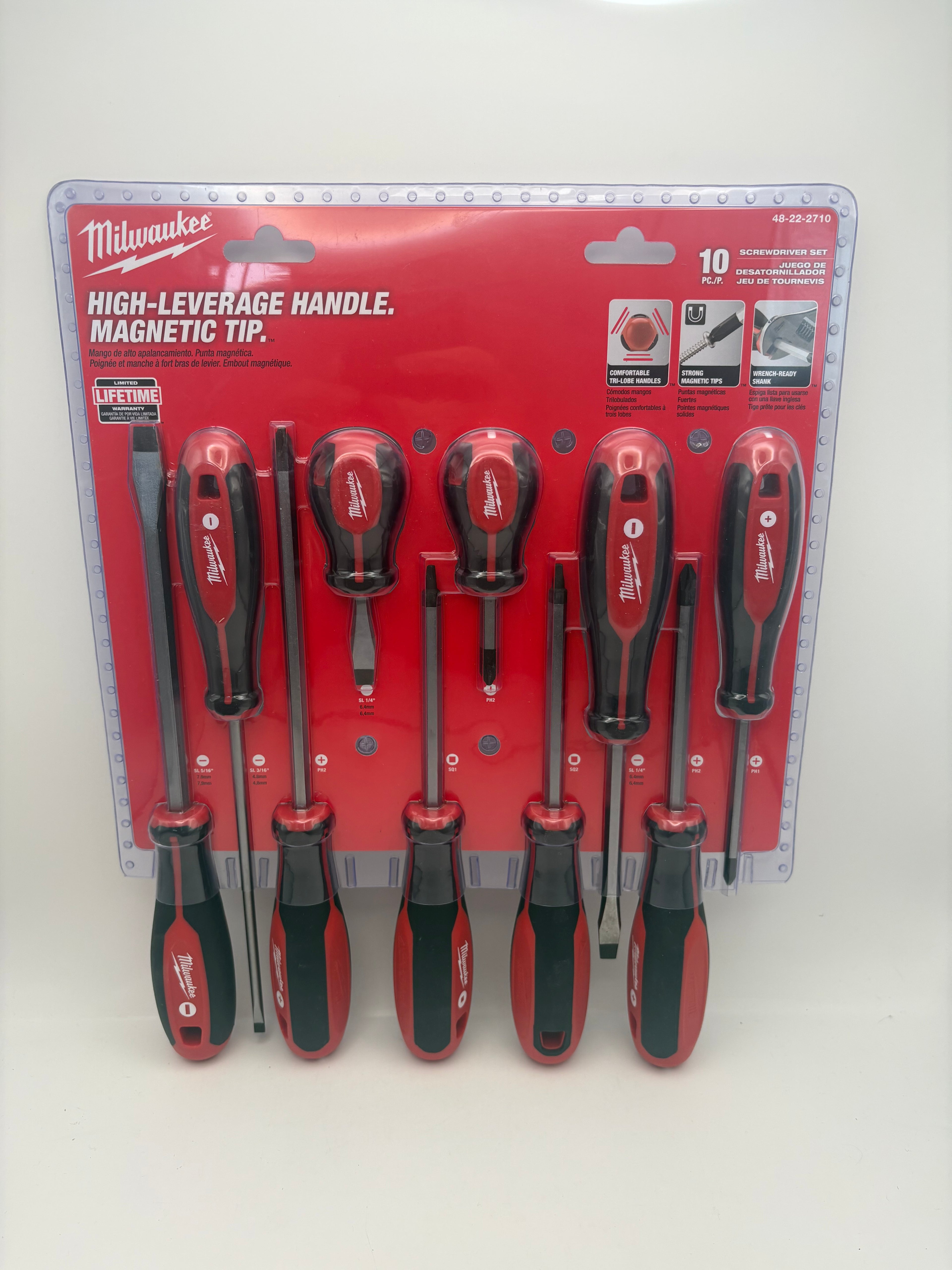 Milwaukee 48-22-2710 10-Pc Forged Hex Shank Tri-Lobe Handle Screwdriver Kit