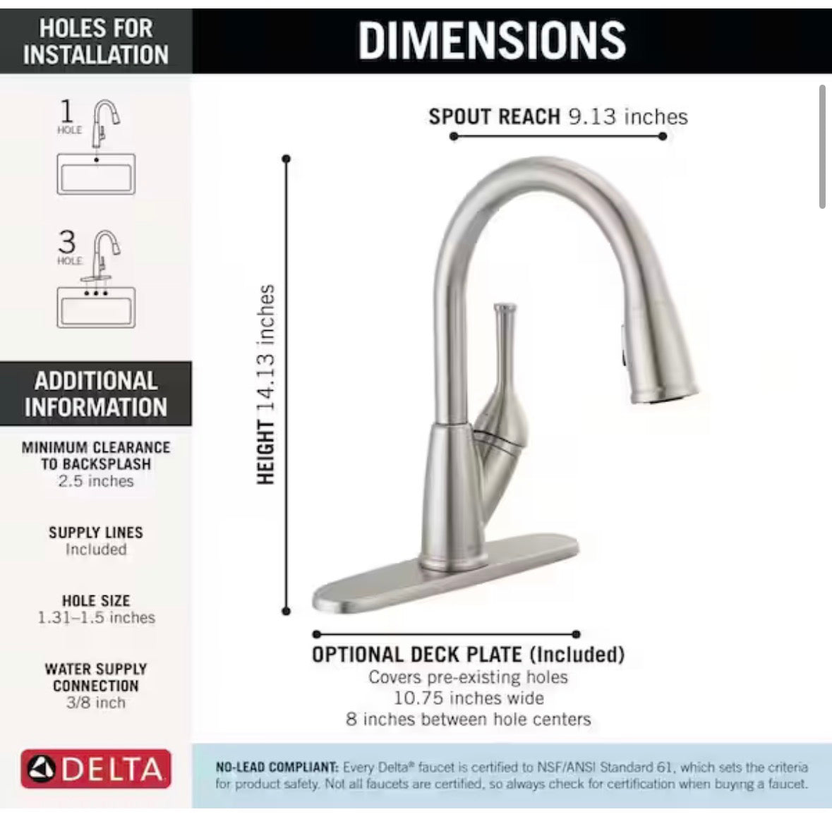 Delta Classic 1-Handle Pull-Down Kitchen Faucet Stainless Steel 19810-SS DST