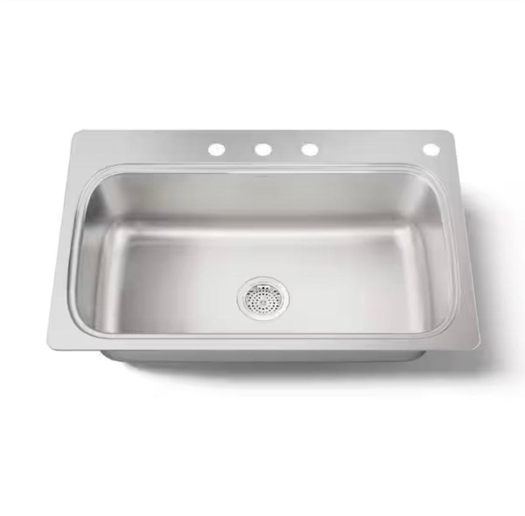 Kohler Verse 33 in. Drop-in Single Bowl 18 Gauge Stainless Kitchen Sink with 4 Holes