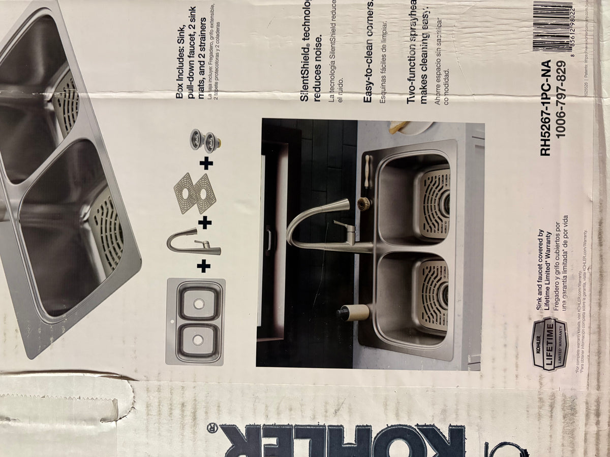 Kohler Verse Stainless Steel 33 in. Double Bowl Drop-In Kitchen Sink with Faucet K-RH5267-1PC-NA