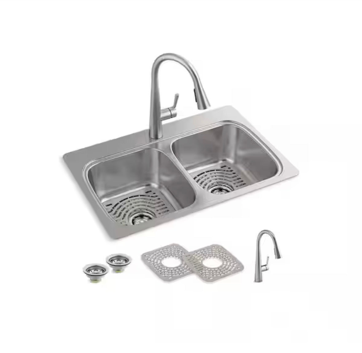 Kohler Verse Stainless Steel 33 in. Double Bowl Drop-In Kitchen Sink with Faucet K-RH5267-1PC-NA