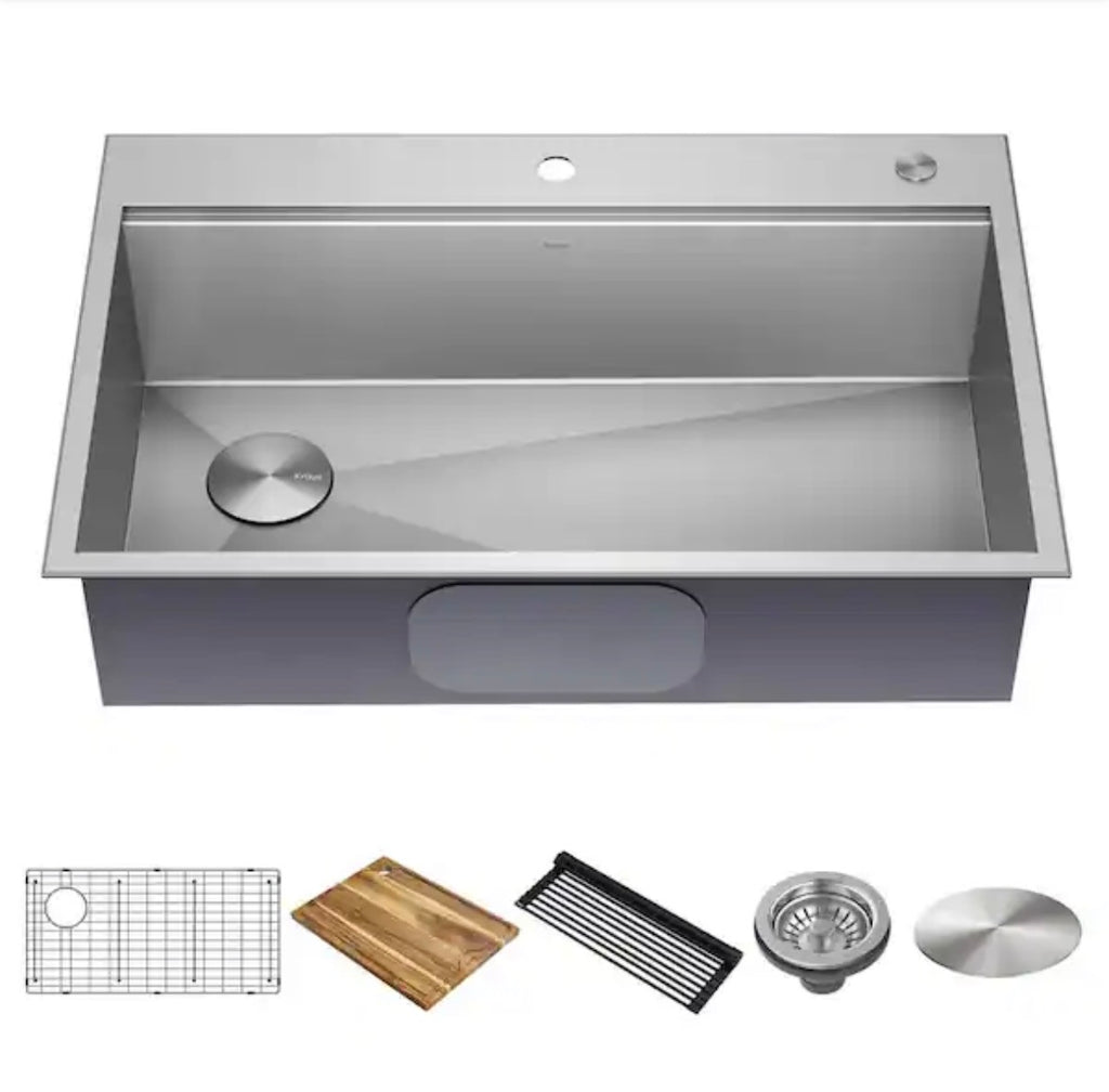 Kraus Loften 33" Drop-In/Undermount Two-Bowl Stainless Kitchen Workstation Sink