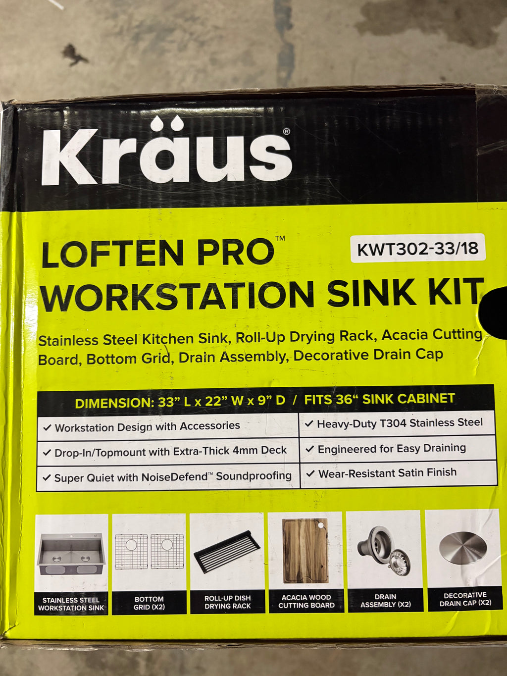 Krauss Loften 33 In. 18 Gauge Stainless Steel Sink KWT320-33/18 Sink bundle