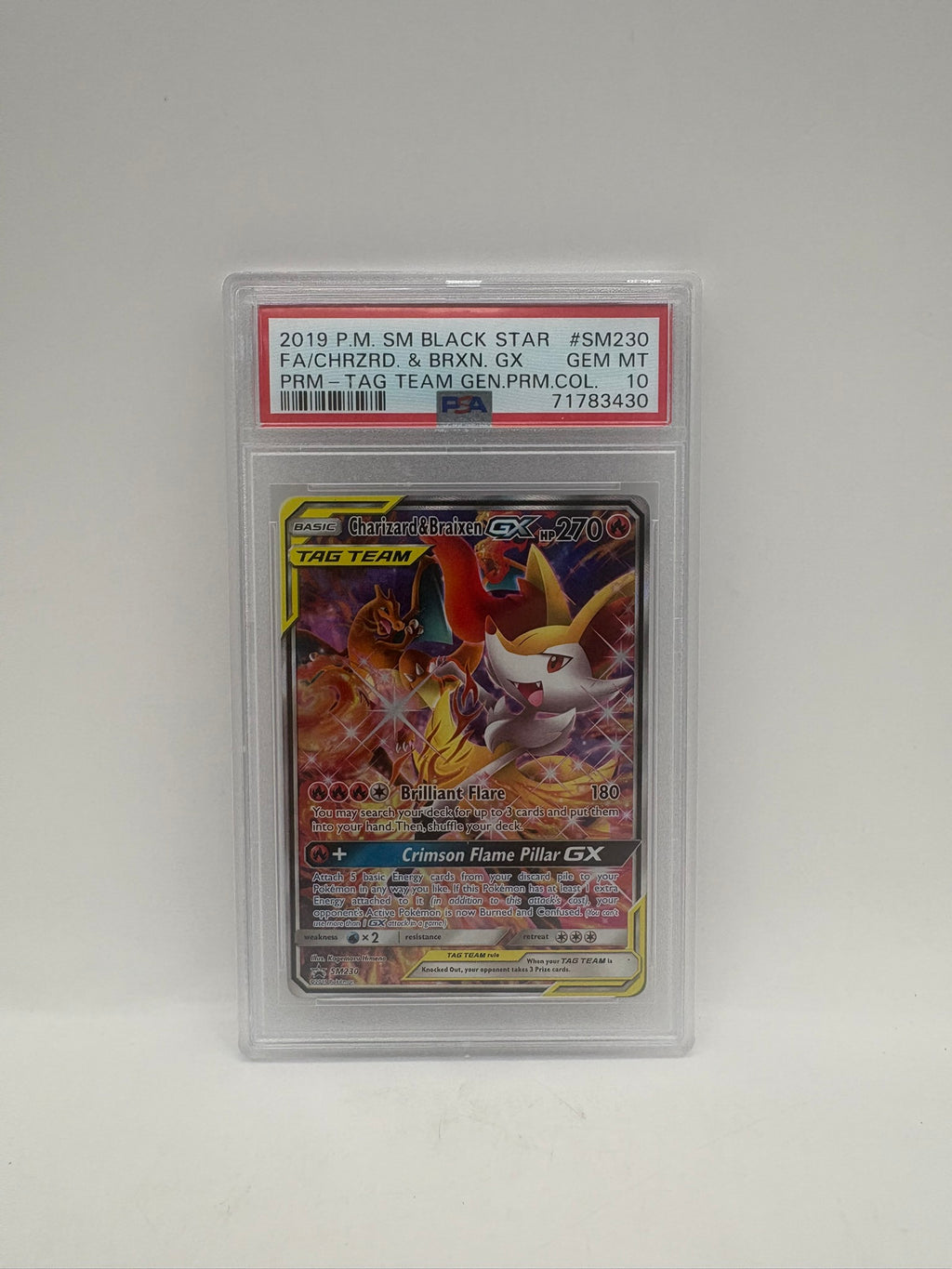 Pokemon Sun Moon Tag Team Braixen Charizard GX #SM230 PSA 10