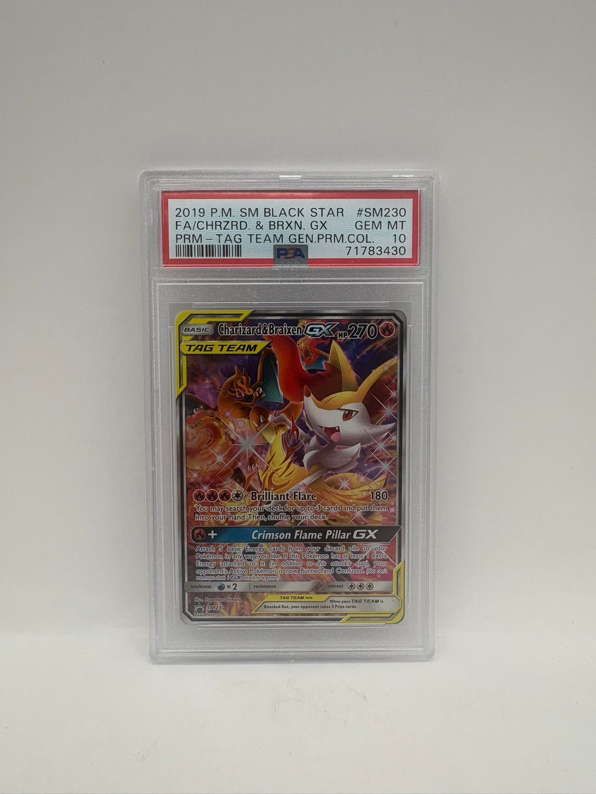 Pokemon Sun Moon Tag Team Braixen Charizard GX #SM230 PSA 10