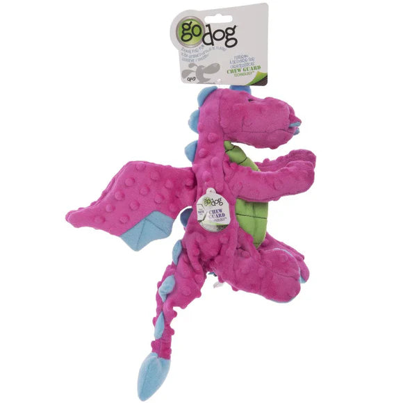 GoDog Dragons Chew Guard Squeaky Plush Dog Toy, Pink