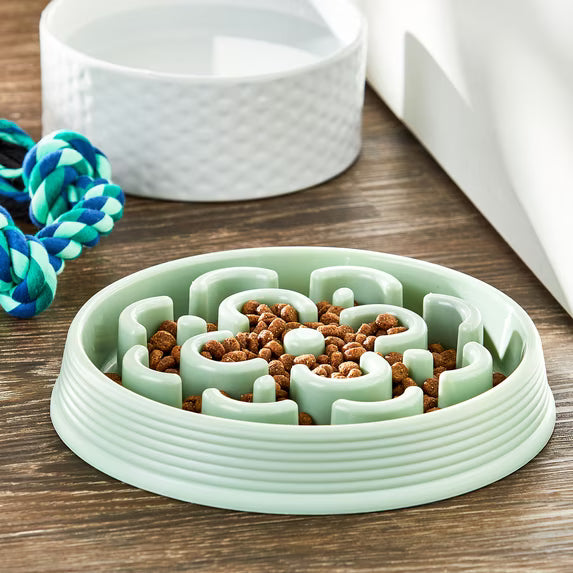 Vibrant Life Slow Chow Dog Bowl, Green Medallion