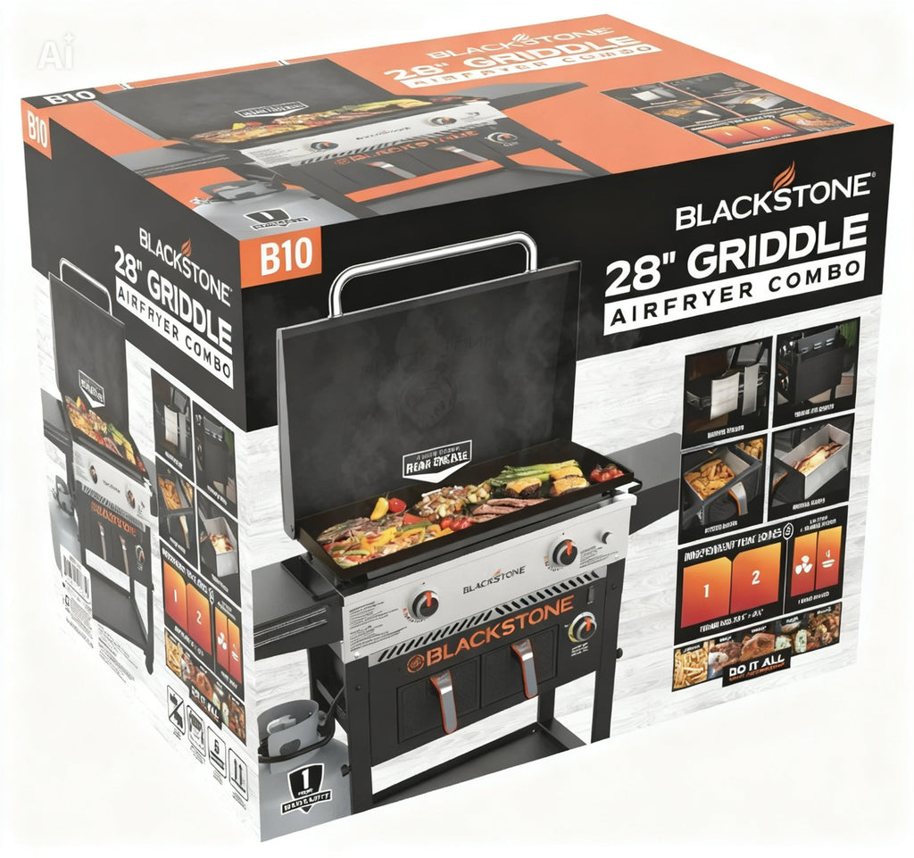 Blackstone, 2-Burner 28"  Outdoor Combo Griddle with Air Fryer and Hood