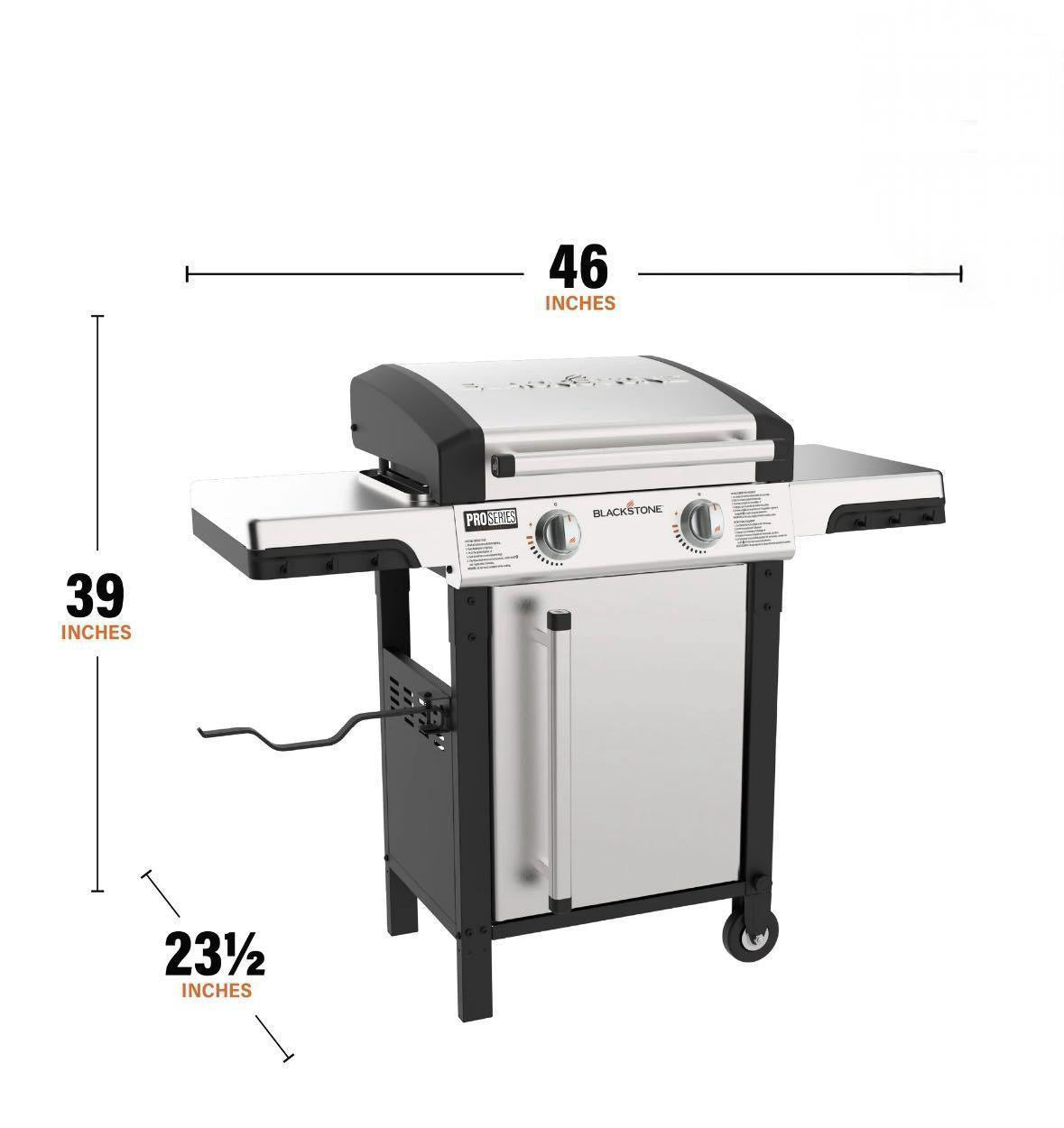 Blackstone ProSeries Outdoor Griddle, 2-Burner 22" Propane Flat Top Grill with Side Shelves, Stainless Steel