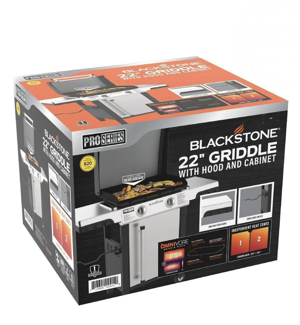 Blackstone ProSeries Outdoor Griddle, 2-Burner 22" Propane Flat Top Grill with Side Shelves, Stainless Steel