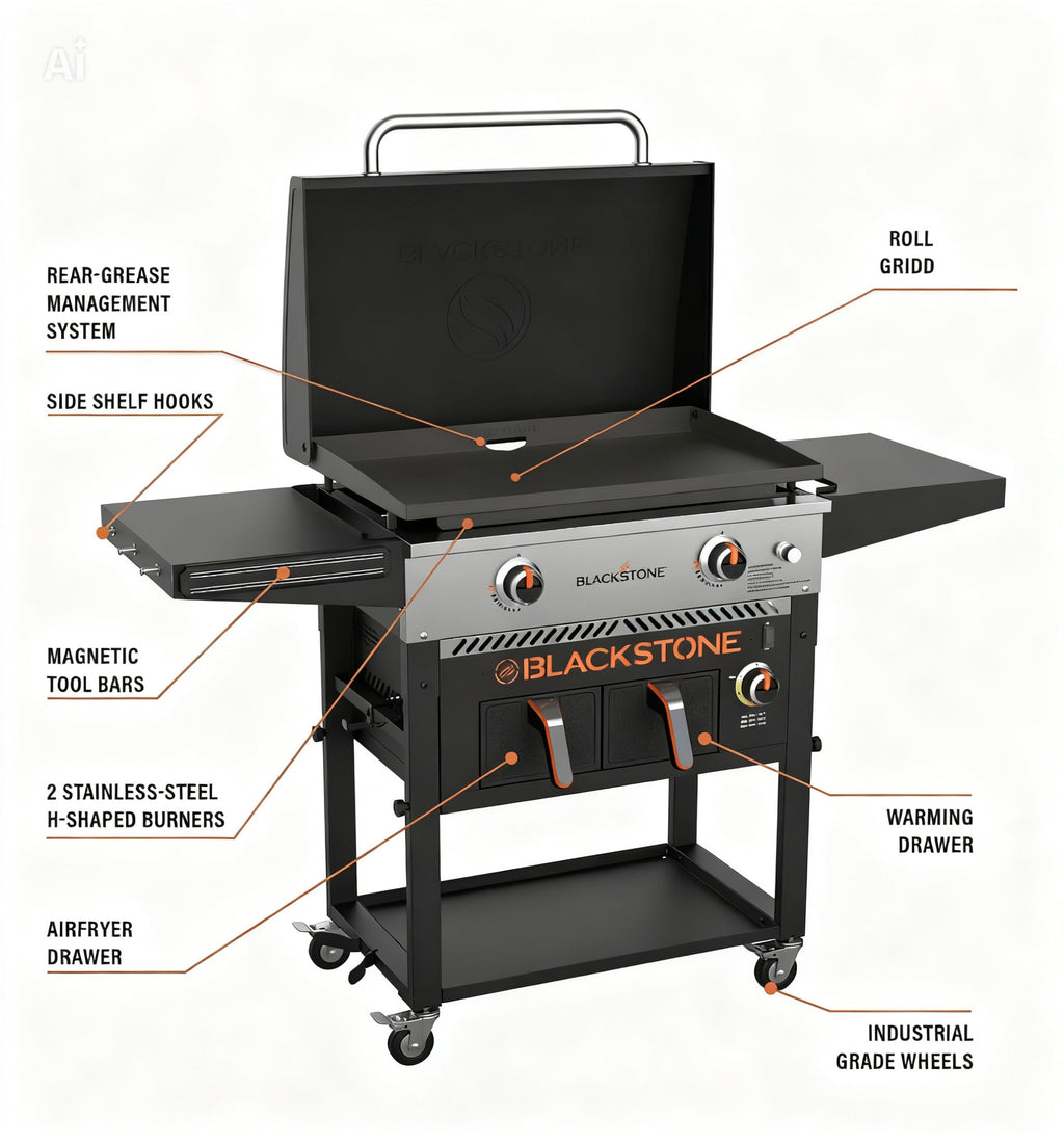 Blackstone, 2-Burner 28"  Outdoor Combo Griddle with Air Fryer and Hood