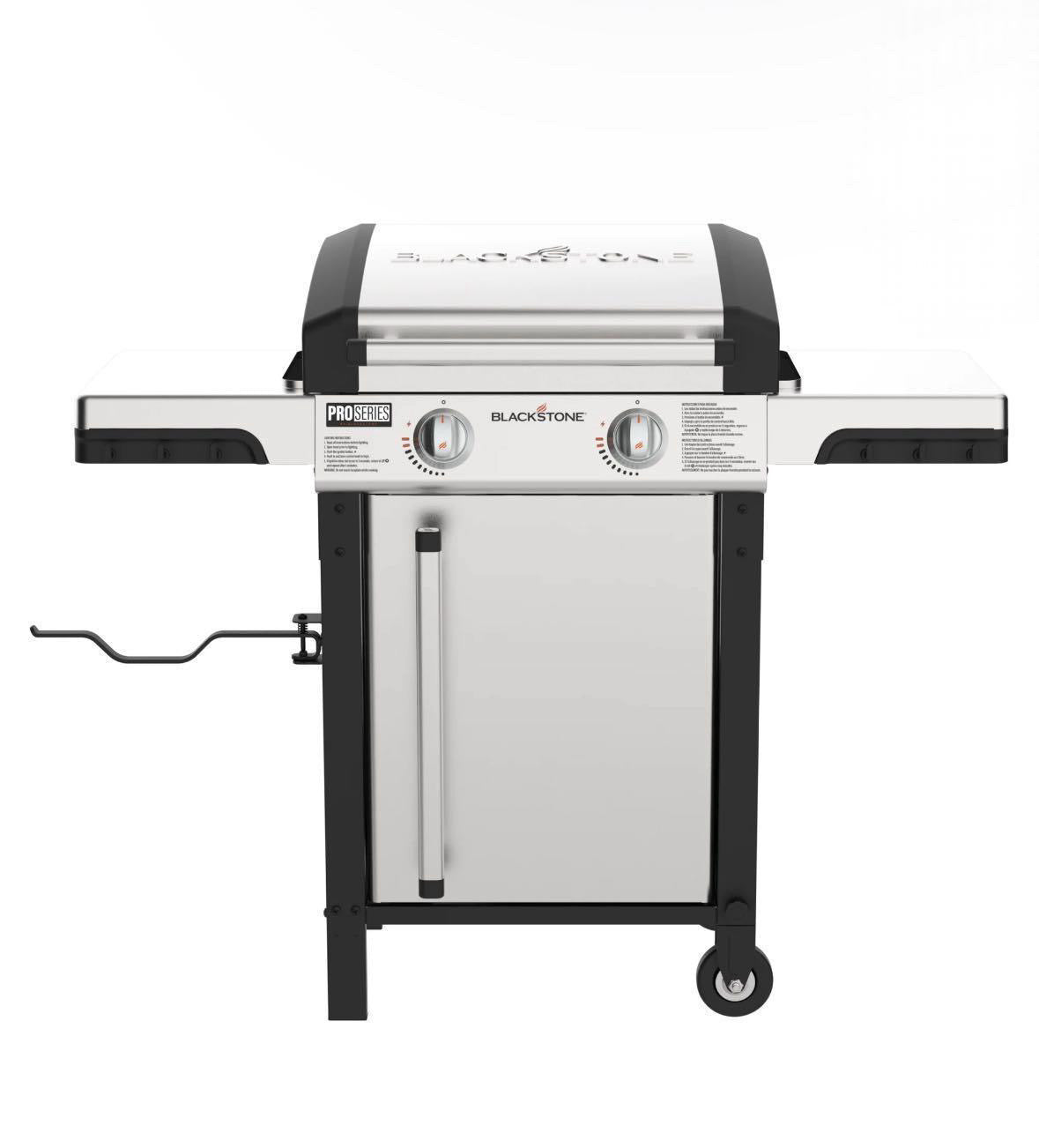 Blackstone ProSeries Outdoor Griddle, 2-Burner 22" Propane Flat Top Grill with Side Shelves, Stainless Steel