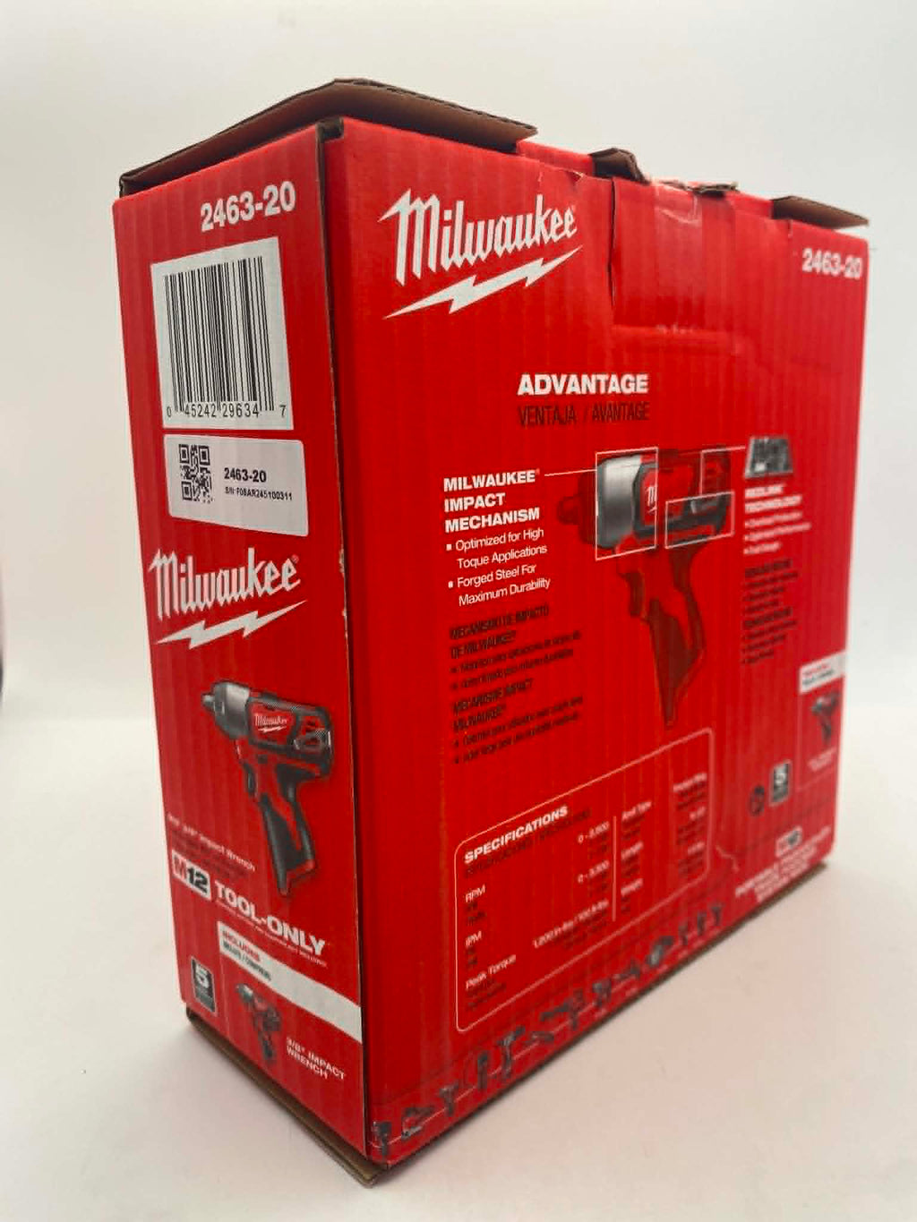 MILWAUKEE TOOL 2463-20 Cordless Impact Wrench - Non-Reversible, 12 V, 3/8 in Drive Size, Variable Speed