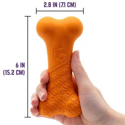 Chew King by Mammoth Bacon Flavor Rubber Bone Tough Dog Chew Toy, Orange