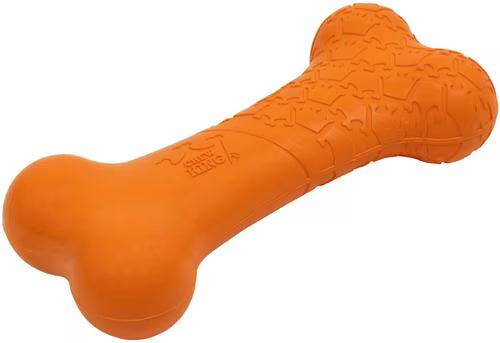 Chew King by Mammoth Bacon Flavor Rubber Bone Tough Dog Chew Toy, Orange