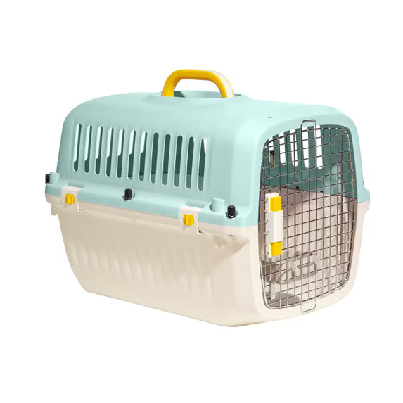 Oodles 20" Plastic Travel Pet Kennel with Clip On Bowl, Blue