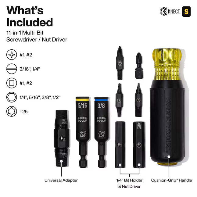 Klein Tools Impact Rated Multi-Bit Screwdriver/Nut Driver, 11-in-1