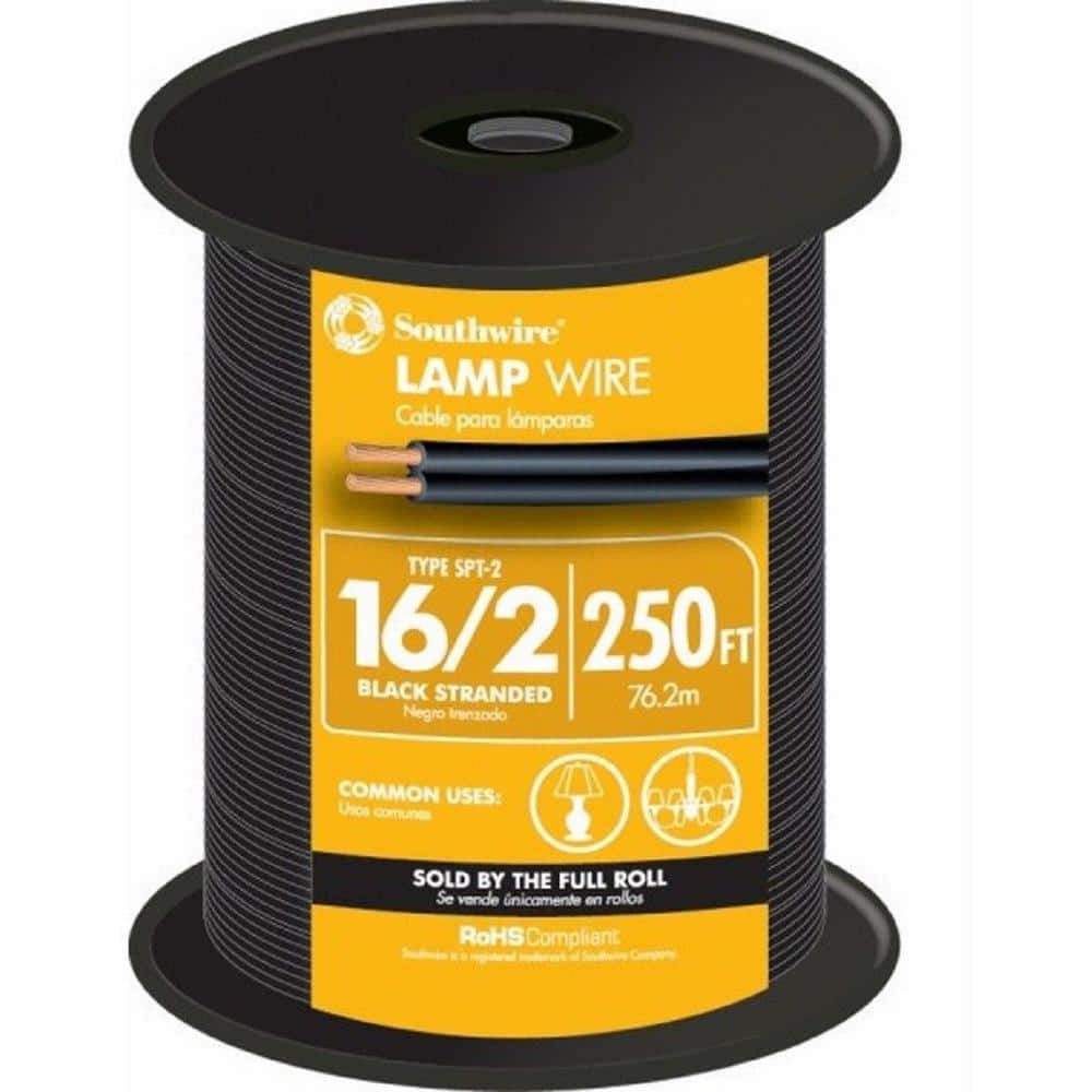 Southwire 55681844 250-Feet 16-Gauge, 2 Conductor 16/2 Type SPT-2 Lamp