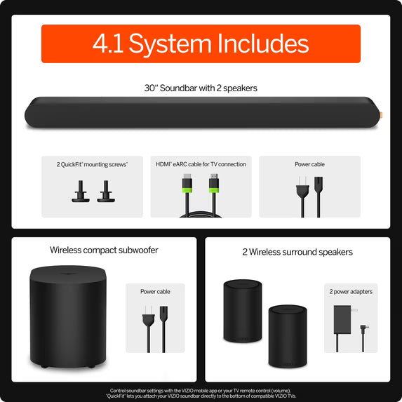 VIZIO SV410XW-0905 4.1 Soundbar Systems Dolby Atmos Wireless Subwoofer