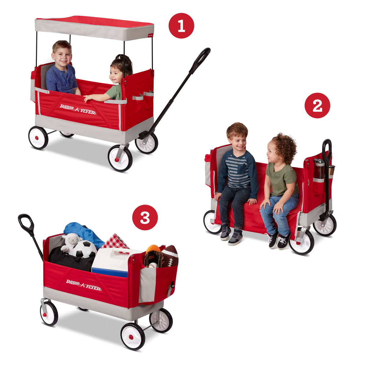 Radio Flyer, Family Wagon with Canopy, Folding Wagon, Light Gray and Red