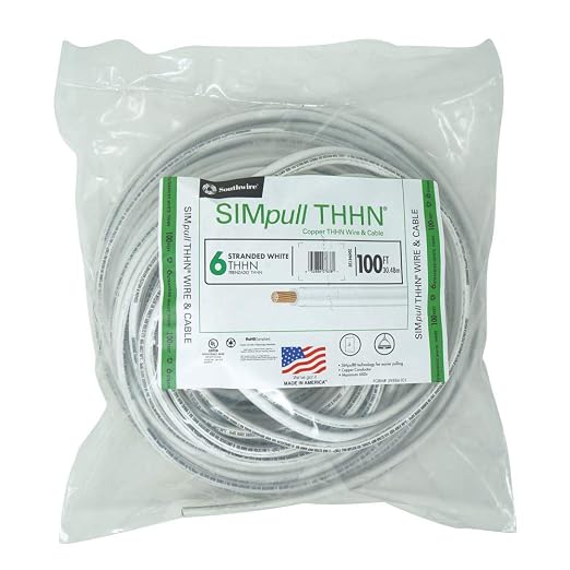 Building Wire: Copper, 6 AWG, 1 Conductors, Stranded, White, 100 ft Lg, THHN